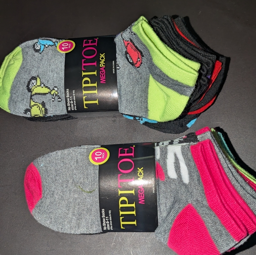 Tiptoe 20 Pr no show socks bright solid women's 9-11 New  20 Pairs